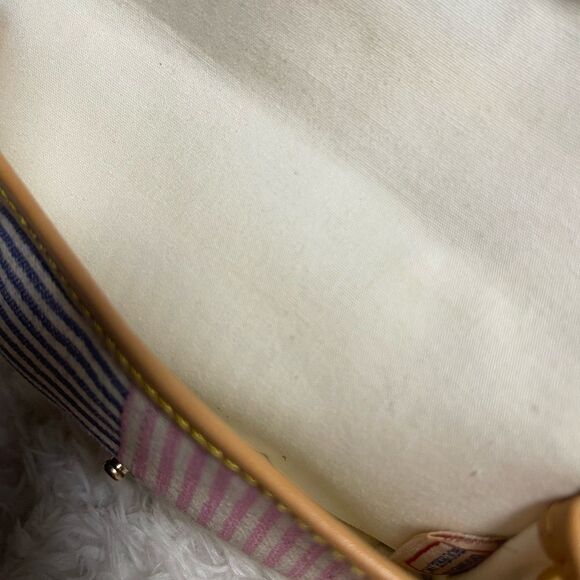 Dooney & Bourke pastel multi color Striped Wristlet tan leather strap. - Picture 7 of 7